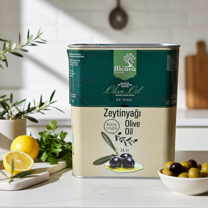 İlk Hasat  Soğuk Sıkım Natural Sızma Zeytinyağı 3 Lt. Teneke kutu