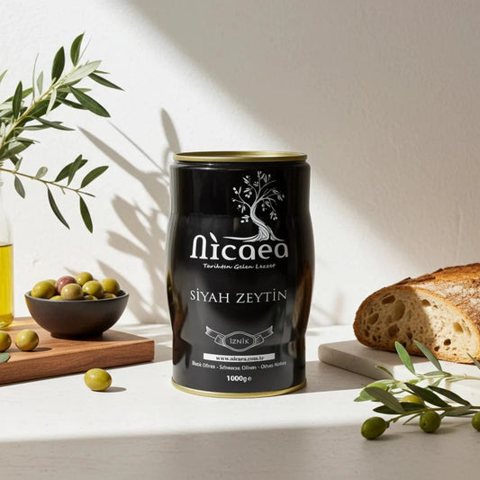 İznik Salamura Sofralık Zeytin XL Siyah Zeytin - 1 Kg - Nicaea Zeytinyağı