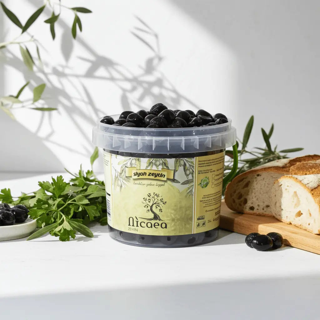 İznik Salamura Sofralık Zeytin XL Siyah Zeytin - 1 Kg - Nicaea Zeytinyağı
