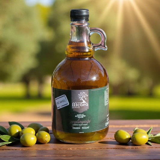 Yeni Mahsul Erken Hasat Soğuk Sıkım Naturel Sızma Zeytinyağı - 1 Lt. Galon Şişe - Nicaea Zeytinyağı