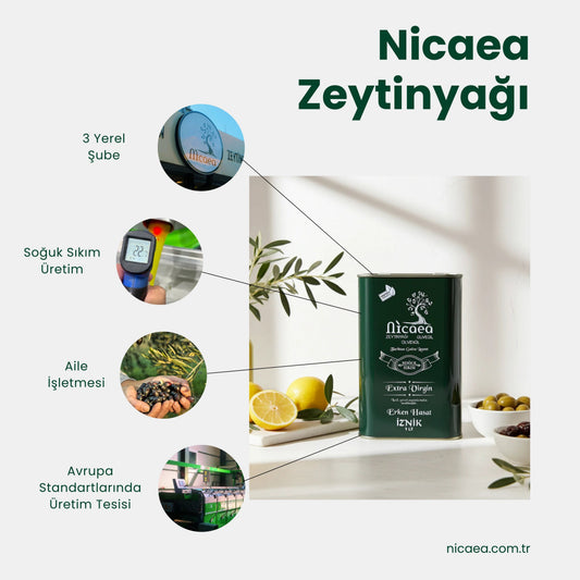 YENİ MAHSUL Erken Hasat Soğuk Sıkım Naturel Sızma Zeytinyağı - 5 Lt. 0,4 Asit - Nicaea Zeytinyağı