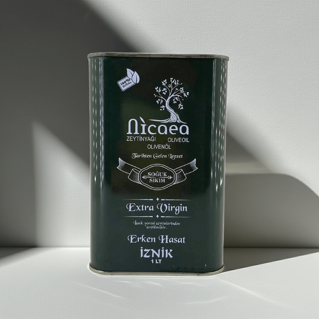 Yeni Mahsul Olgun Hasat Natural Sızma Soğuk Sıkım Zeytinyağı 0,3 ASİT - 1 Lt. Teneke - Nicaea Zeytinyağı