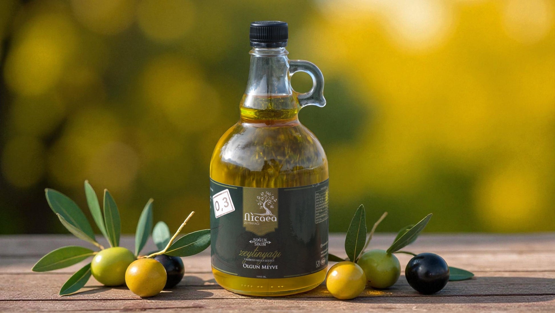 Yeni Mahsul Olgun Hasat Natürel Sızma Soğuk Sıkım Zeytinyağı 0,3 Asit - 1 Lt. Galon Şişe - Nicaea Zeytinyağı