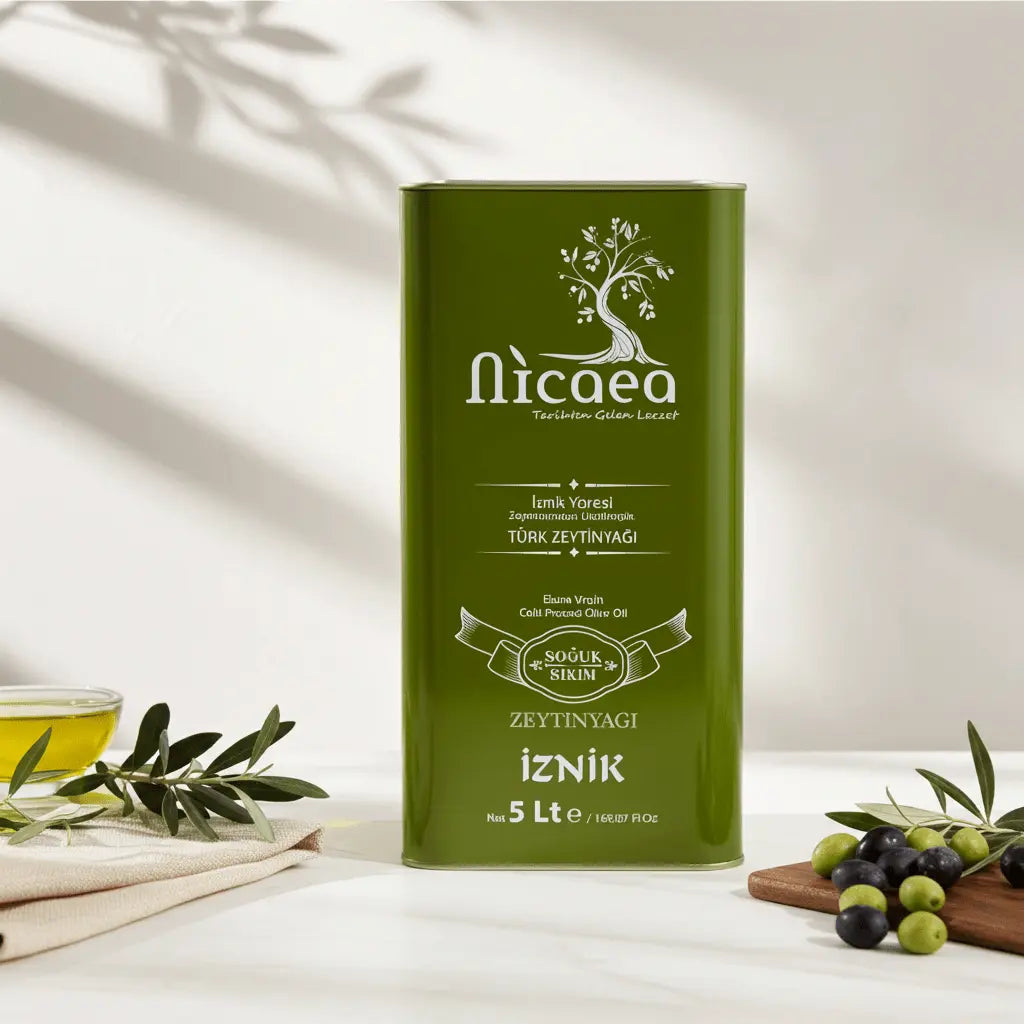 Yeni Mahsul Olgun Hasat Natürel Sızma Soğuk Sıkım Zeytinyağı 0,4 Asit - 5 Lt. - Nicaea Zeytinyağı