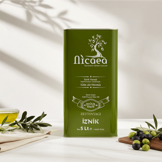 Yeni Mahsul Olgun Hasat Natürel Sızma Soğuk Sıkım Zeytinyağı 0,4 Asit - 5 Lt. - Nicaea Zeytinyağı
